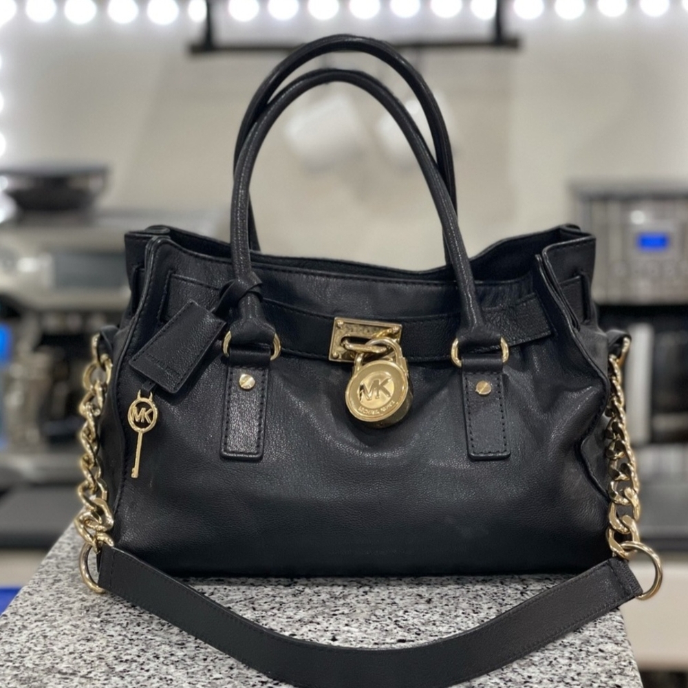 Michael Kors Black Satchel with Gold Accents